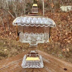 Vintage Jeannette Glass Wedding Cake Box With Gold Trim Accents